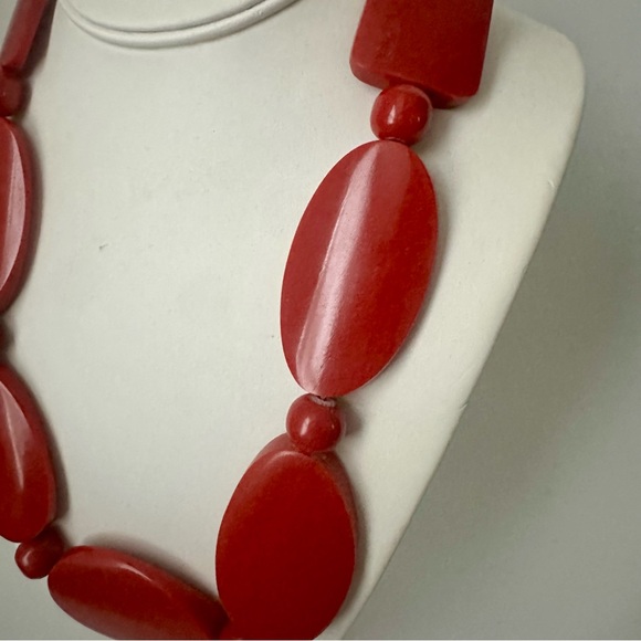 Vintage Statement Block Red Geometric Necklace - Picture 2 of 6